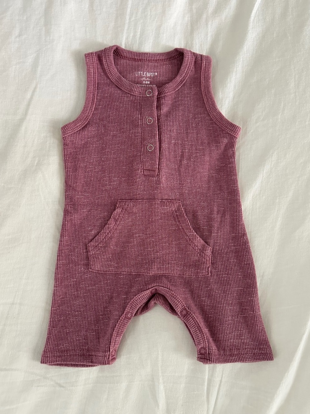 Little Bipsy Romper - Berry, Sleeveless, Ribbed